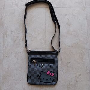 Hello Kitty Black Dark Grey Purse Bag Bows & Checkered Design Pink Bow Crossbody